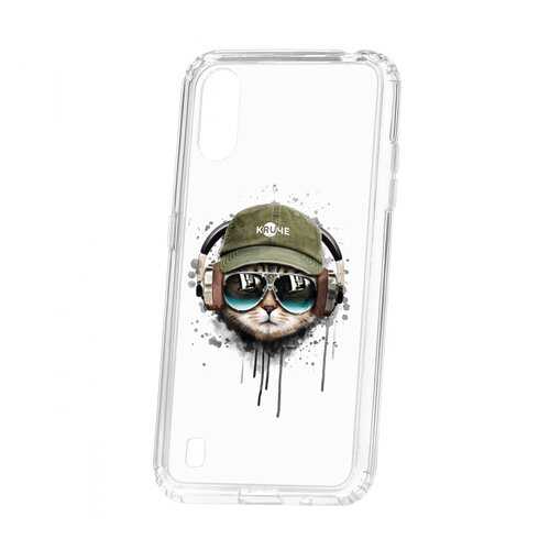 Чехол Kruche Samsung Galaxy A01/A015 Print Кот в наушниках в Благо