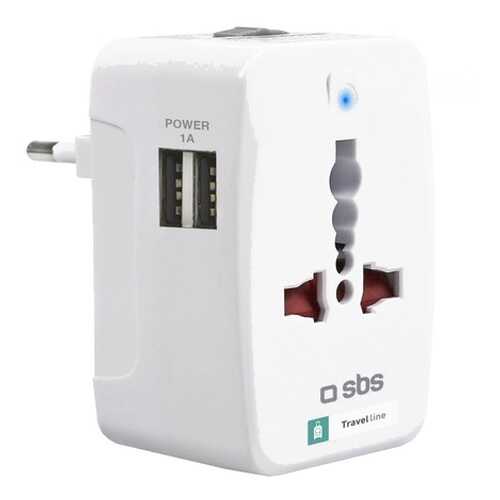 SBS сетевое ЗУ 2xUSB 1А с адаптером для вилок UK, EU, AUS, US White в Благо